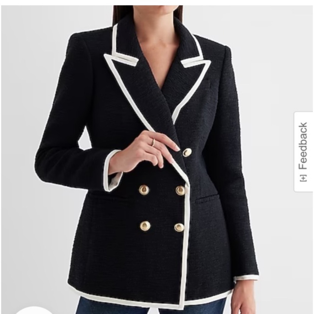 Express Tweed Double Breasted Tipped Novelty Button Blazer